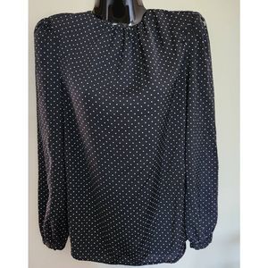 WHO WHAT WEAR Black Polkadot Long Sleeve Career Blouse Size Xs